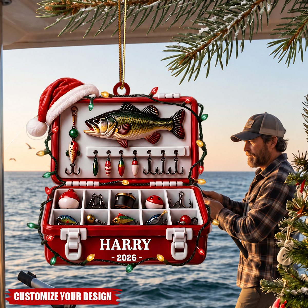 Personalized Fishing Tackle Box Ornament for Fishing Lovers
