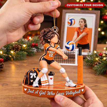 Personalized Volleyball Girl Ornament, Custom Name & Number Christmas Decoration