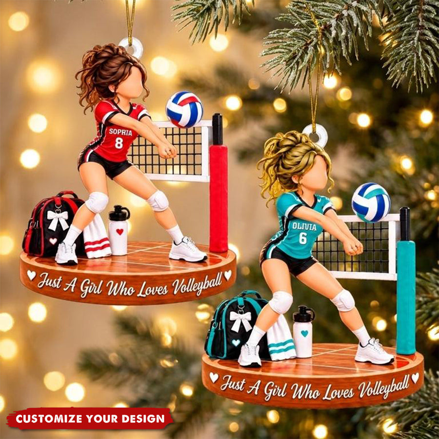 Personalized Volleyball Girl Ornament, Custom Name & Number Christmas Decoration