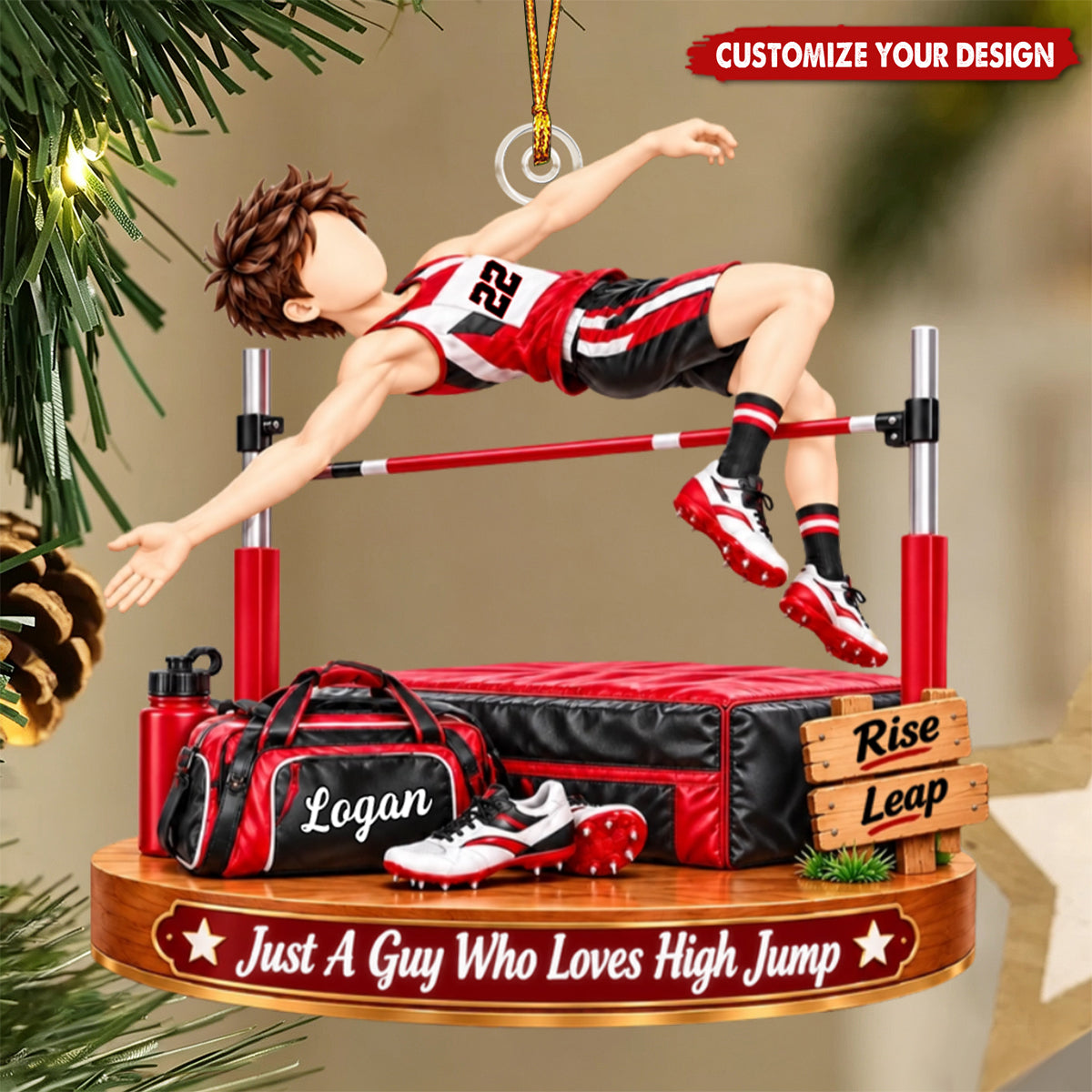 Personalized High Jump Ornament, Custom Name Track & Field Christmas Gift for Boys