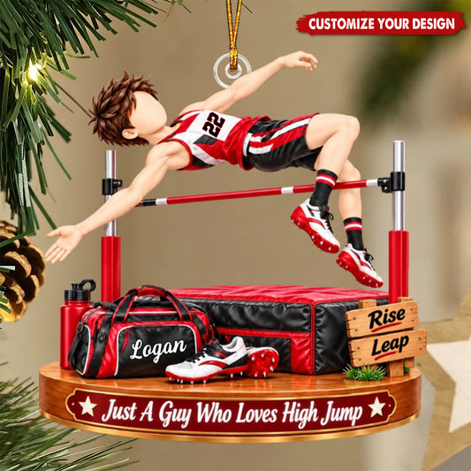 Personalized High Jump Ornament, Custom Name Track & Field Christmas Gift for Boys