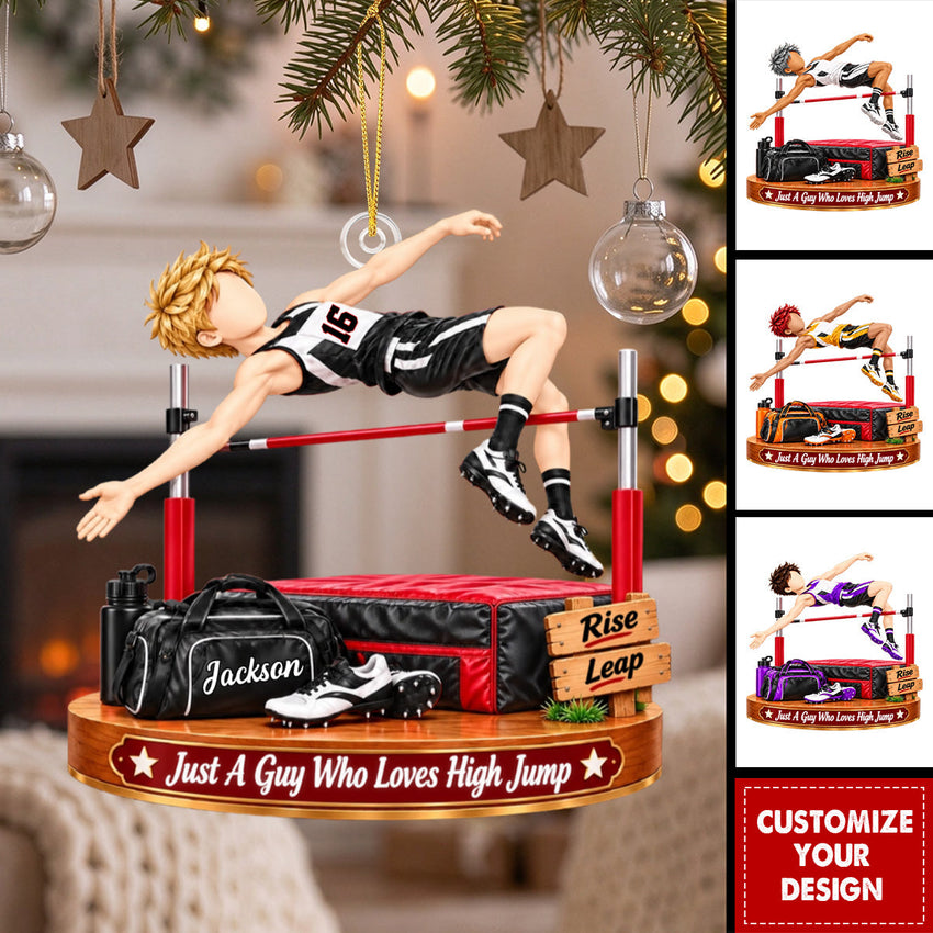 Personalized High Jump Ornament, Custom Name Track & Field Christmas Gift for Boys