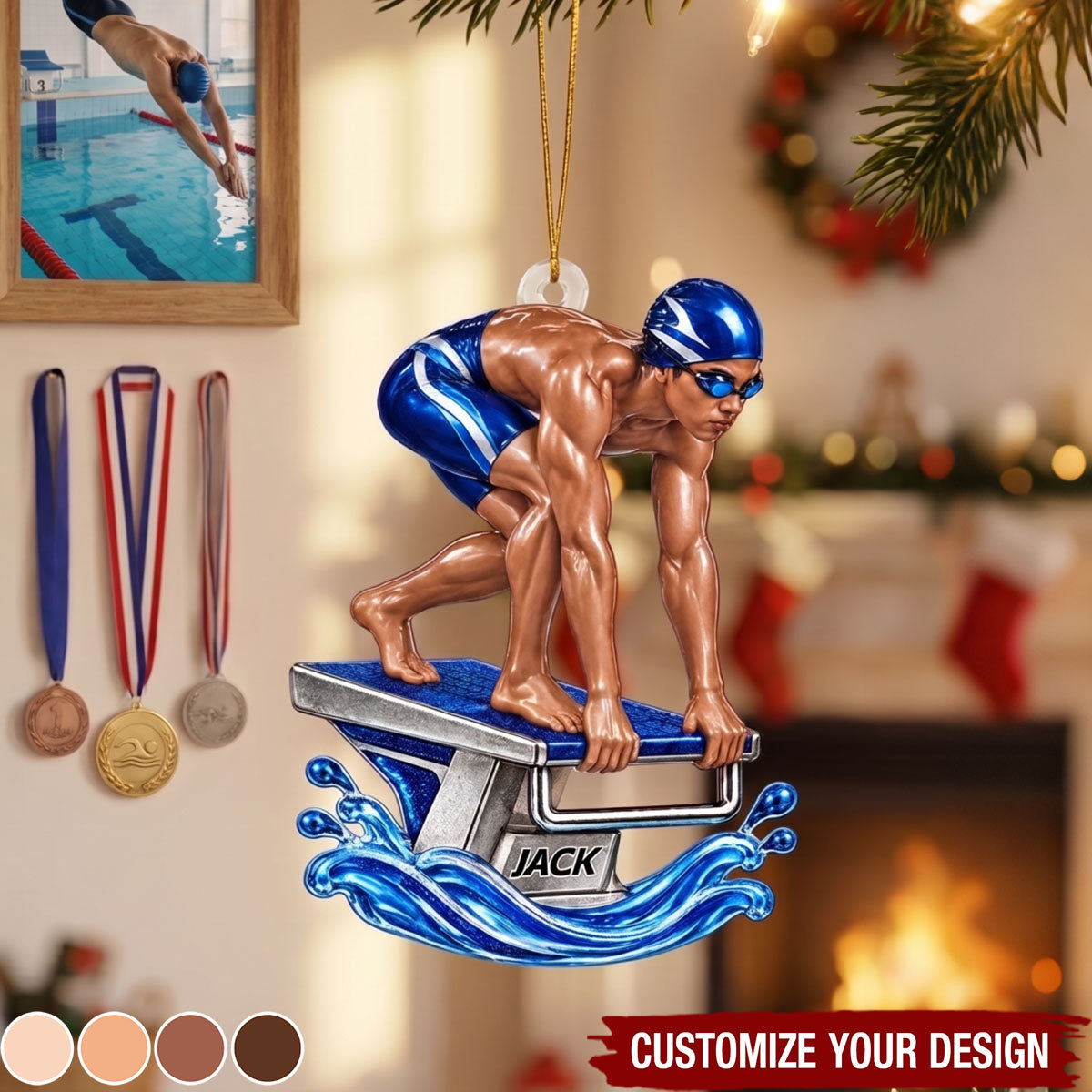 Personalized Swimming Christmas Ornament, Custom Name Swim Start Block Swim Team Gift Souvenir