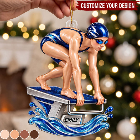 Personalized Swimming Christmas Ornament, Custom Name Swim Start Block Swim Team Gift Souvenir