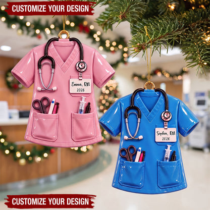 Personalized Nurse Scrub Christmas Acrylic Ornament, Custom Uniform Keepsake