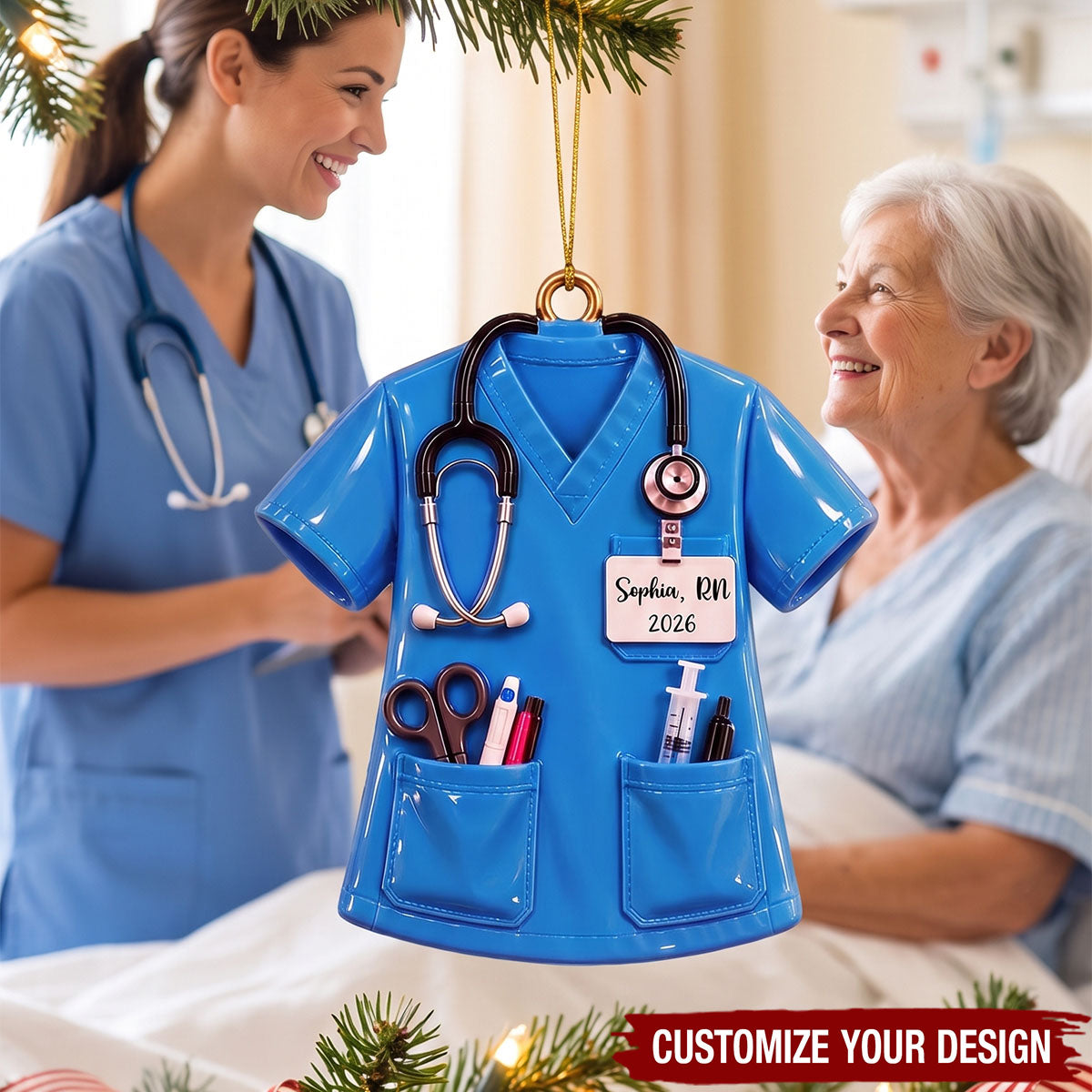 Personalized Nurse Scrub Christmas Acrylic Ornament, Custom Uniform Keepsake