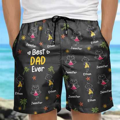 Crayon Kids Doodle Child Drawing Best Dad Grandpa Ever - Personalized Unisex Beach Shorts