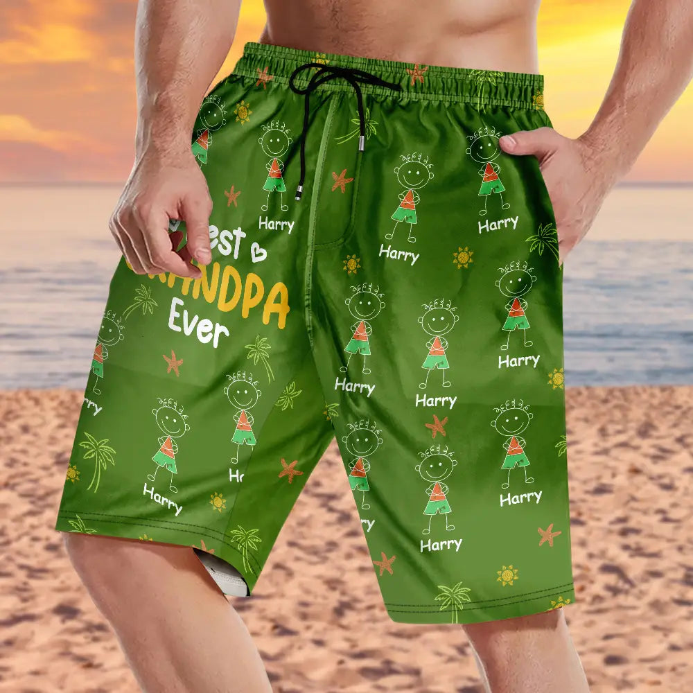 Crayon Kids Doodle Child Drawing Best Dad Grandpa Ever - Personalized Unisex Beach Shorts