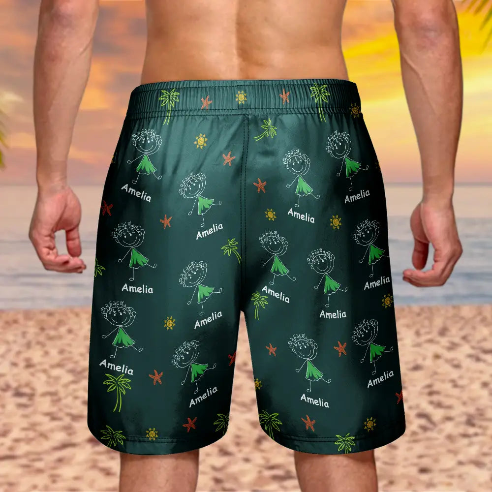 Crayon Kids Doodle Child Drawing Best Dad Grandpa Ever - Personalized Unisex Beach Shorts