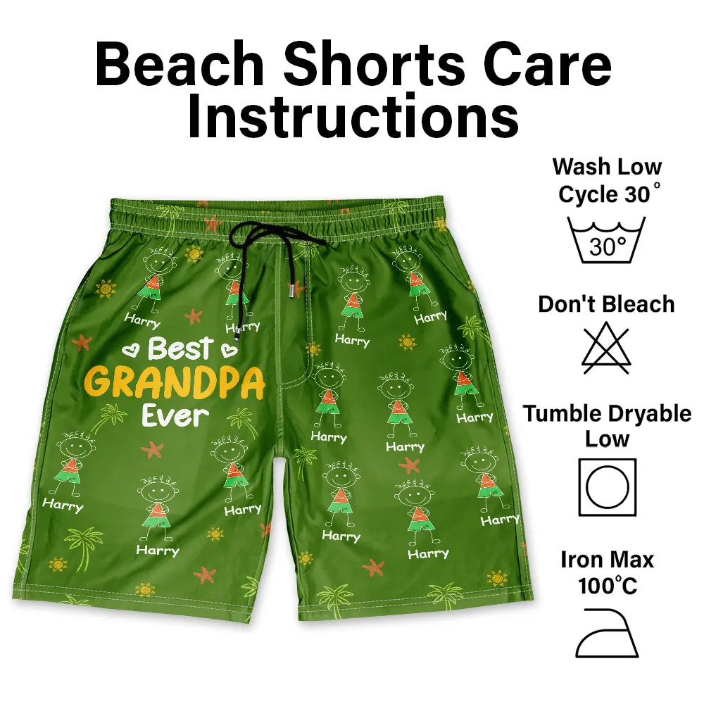 Crayon Kids Doodle Child Drawing Best Dad Grandpa Ever - Personalized Unisex Beach Shorts