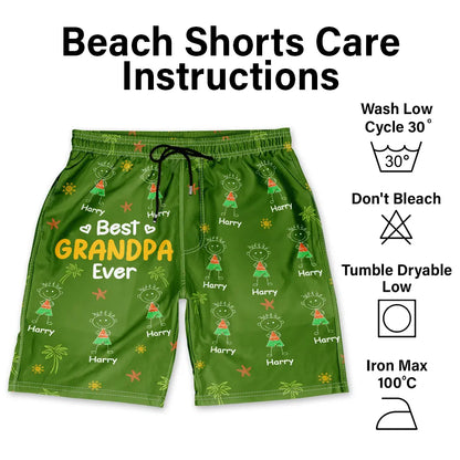Crayon Kids Doodle Child Drawing Best Dad Grandpa Ever - Personalized Unisex Beach Shorts