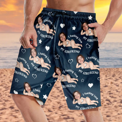 Custom Photo I Fuking Love My Wife - Personalized Unisex Beach Shorts