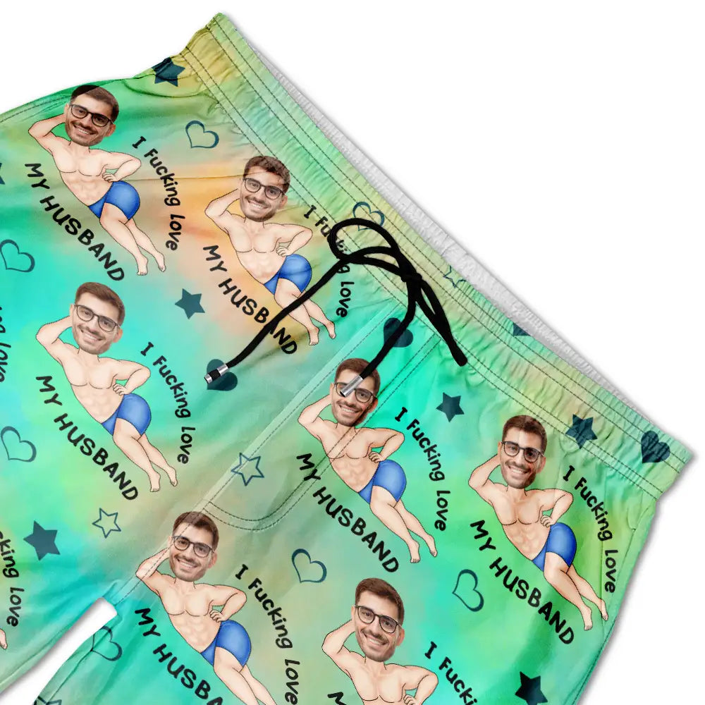Custom Photo I Fuking Love My Wife - Personalized Unisex Beach Shorts