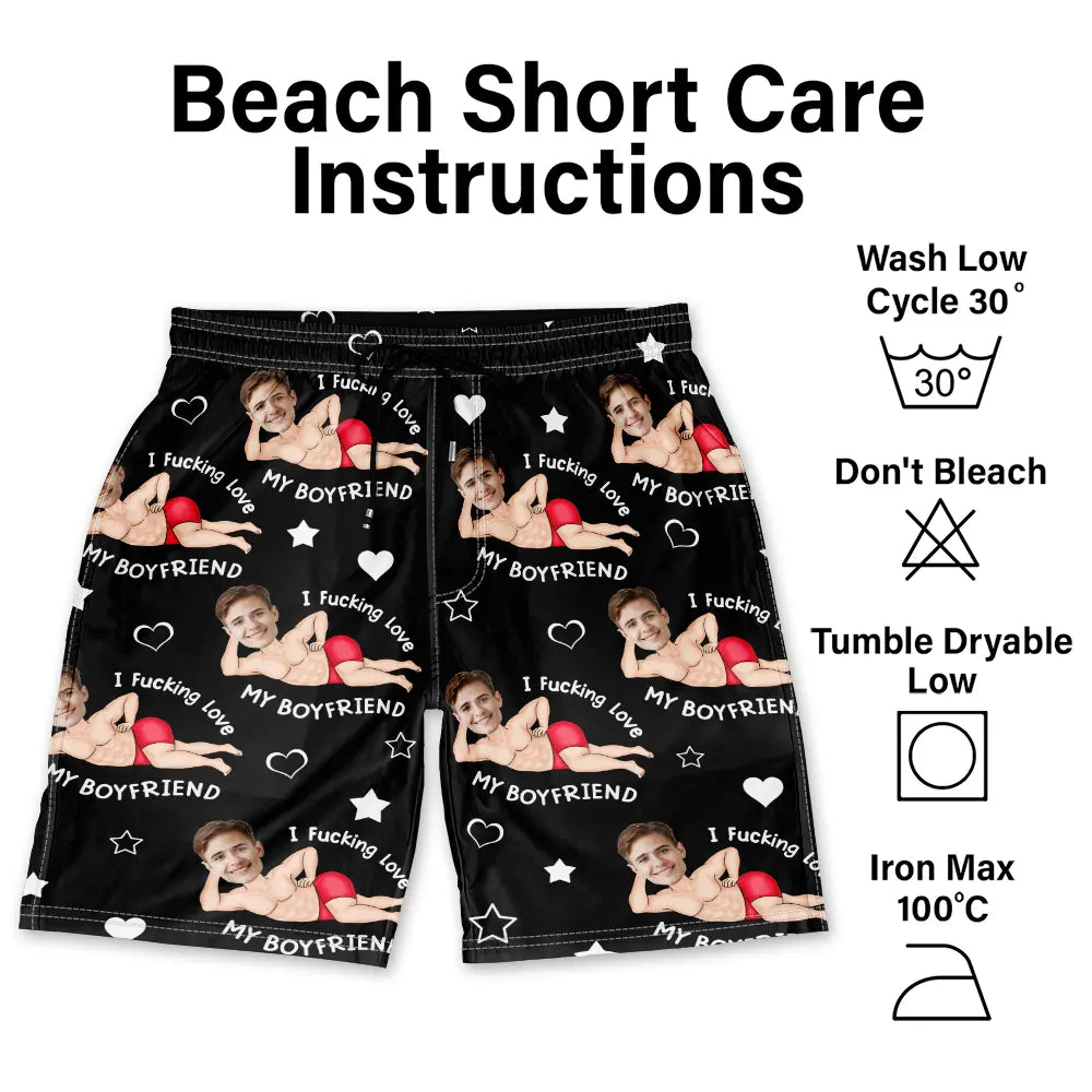 Custom Photo I Fuking Love My Wife - Personalized Unisex Beach Shorts