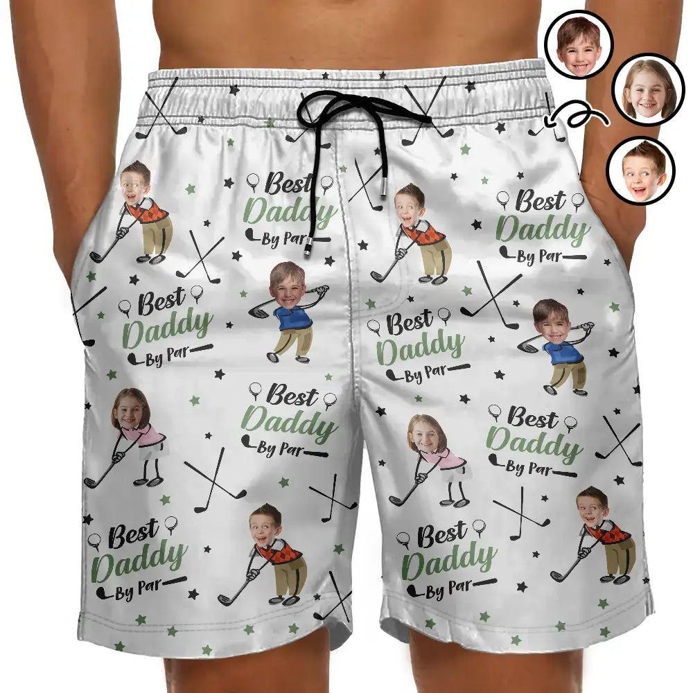 Custom Photo Best Dad Papa By Par Funny Kids - Personalized Unisex Beach Shorts