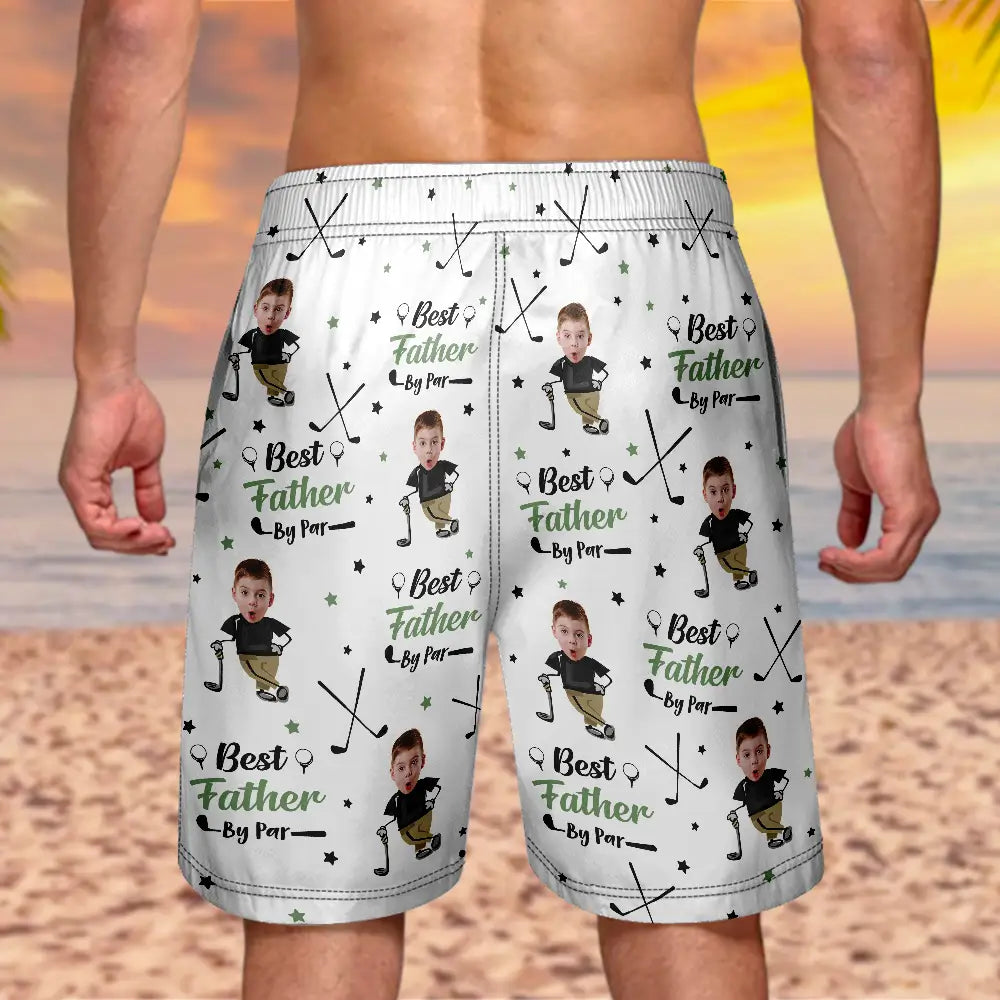 Custom Photo Best Dad Papa By Par Funny Kids - Personalized Unisex Beach Shorts