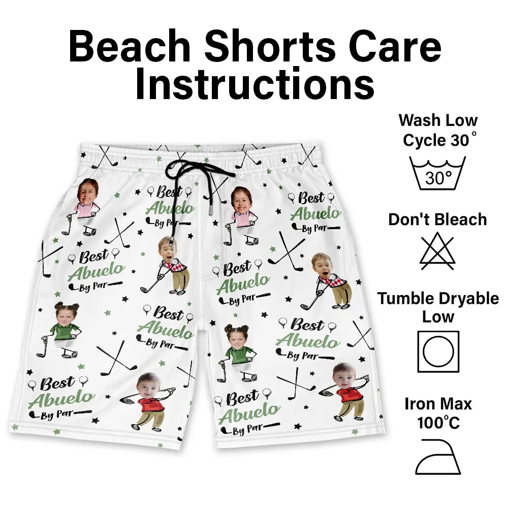 Custom Photo Best Dad Papa By Par Funny Kids - Personalized Unisex Beach Shorts