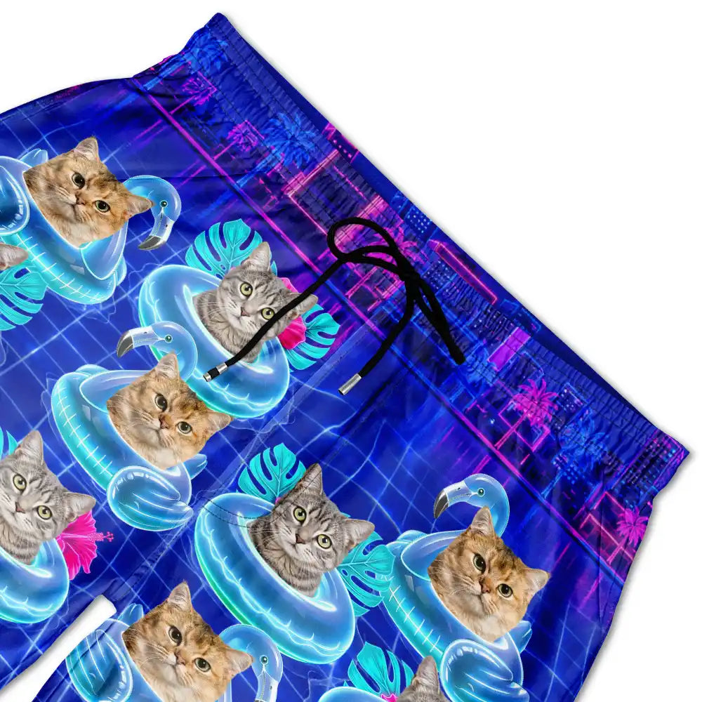 Custom Photo Dog Cat Kid On Floating Paradise - Personalized Unisex Beach Shorts