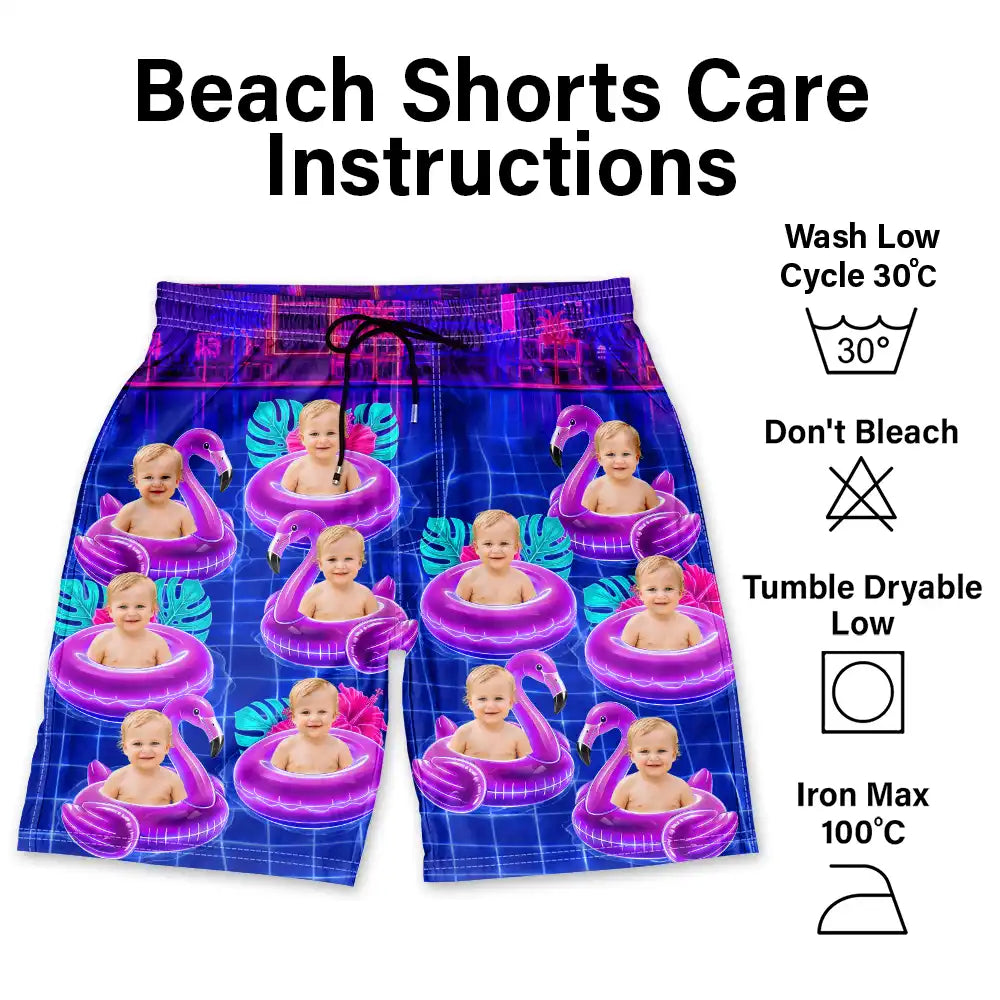 Custom Photo Dog Cat Kid On Floating Paradise - Personalized Unisex Beach Shorts