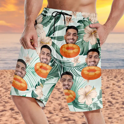 Custom Photo Human And Pet Face Tropical - Personalized Unisex Beach Shorts