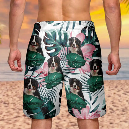 Custom Photo Human And Pet Face Tropical - Personalized Unisex Beach Shorts