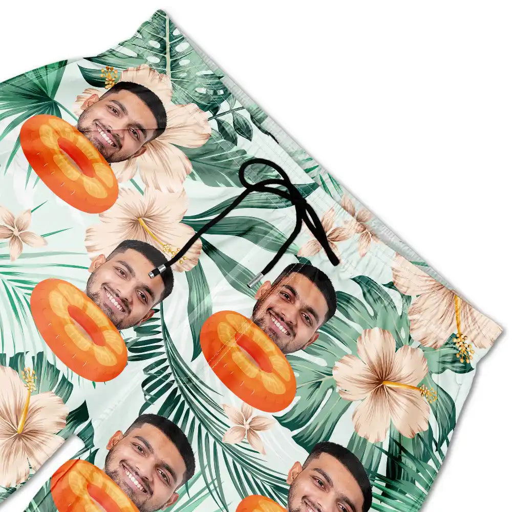 Custom Photo Human And Pet Face Tropical - Personalized Unisex Beach Shorts
