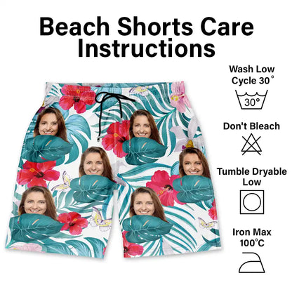 Custom Photo Human And Pet Face Tropical - Personalized Unisex Beach Shorts