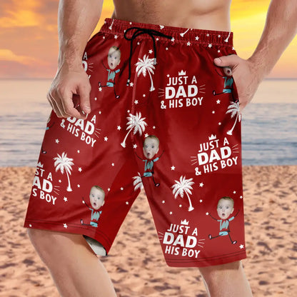 Custom Photo Just A Dad And His Girls - Personalized Unisex Beach Shorts