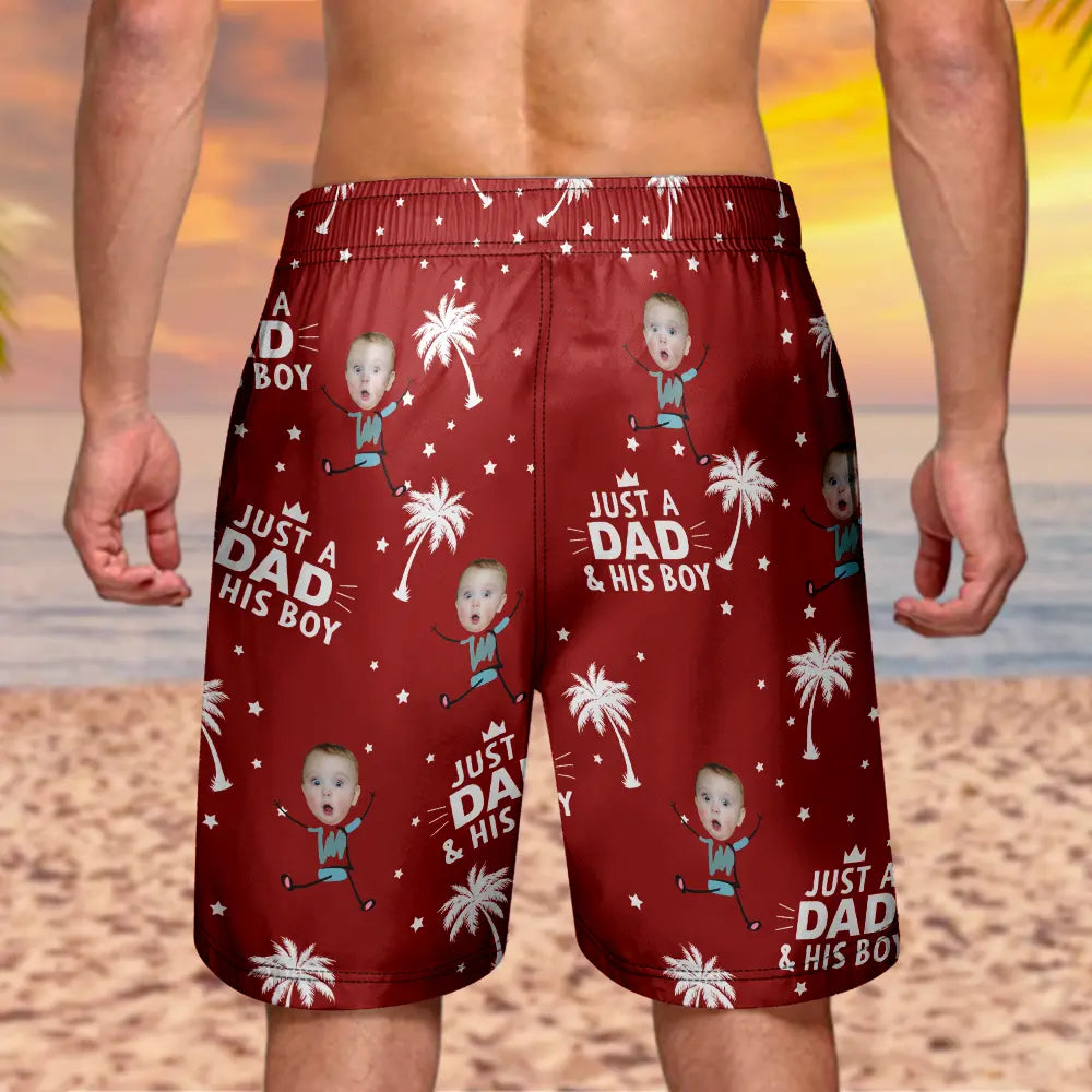 Custom Photo Just A Dad And His Girls - Personalized Unisex Beach Shorts
