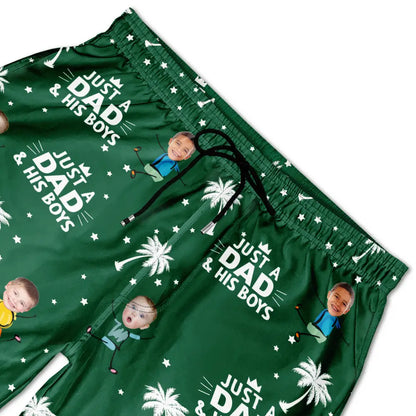 Custom Photo Just A Dad And His Girls - Personalized Unisex Beach Shorts