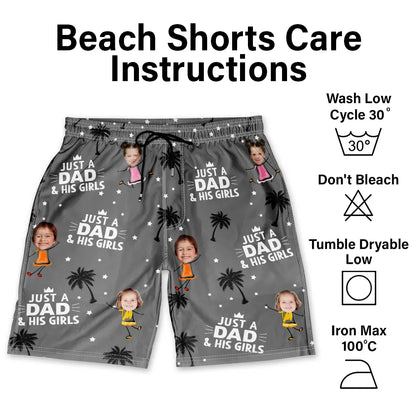 Custom Photo Just A Dad And His Girls - Personalized Unisex Beach Shorts