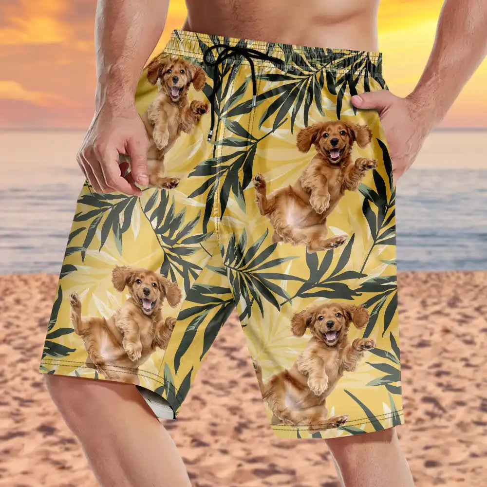 Custom Photo Palm Leaf Vacation Vibe - Personalized Unisex Beach Shorts