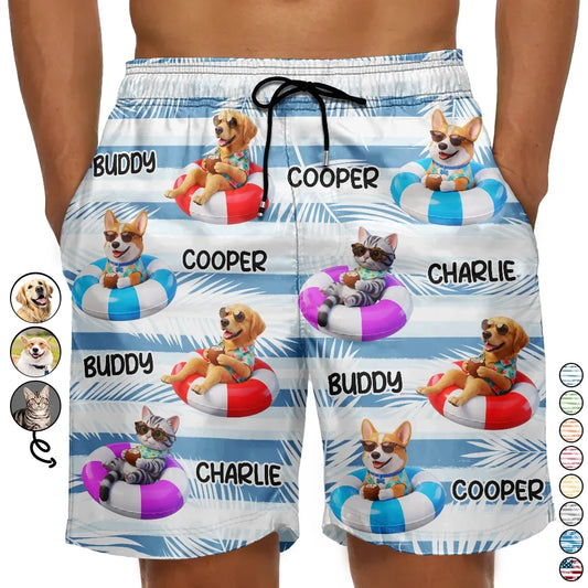 Custom Photo 3D Summer Concept Poolside Beach Vacation Dog Cat - Personalized Unisex Beach Shorts
