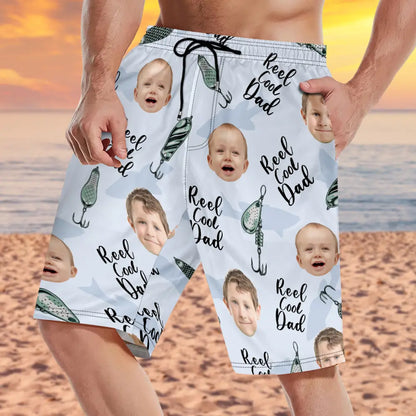 Custom Photo Reel Cool Dad - Personalized Unisex Beach Shorts