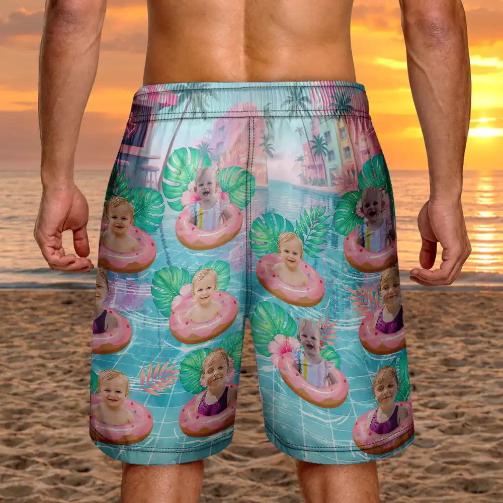 Custom Photo Dog Cat Kid Summer Poolside - Personalized Unisex Beach Shorts