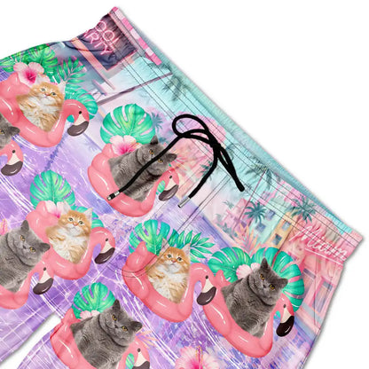 Custom Photo Dog Cat Kid Summer Poolside - Personalized Unisex Beach Shorts