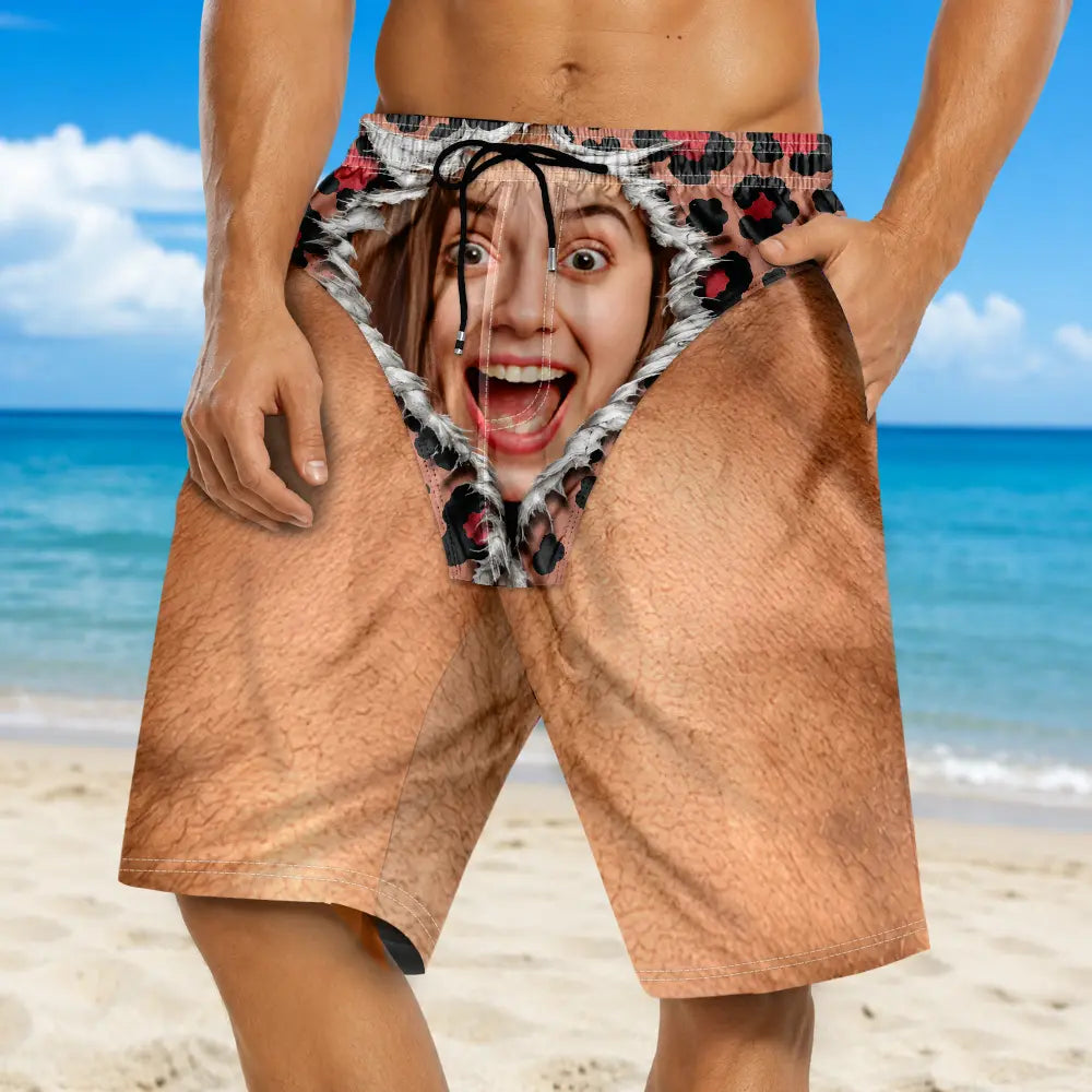 Custom Photo Funny Men Swim Trunks - Personalized Unisex Beach Shorts