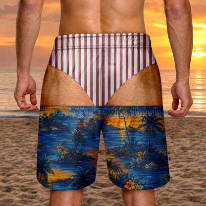 Funny Men Swim Trunks 3D Effect Body - Personalized Unisex Beach Shorts