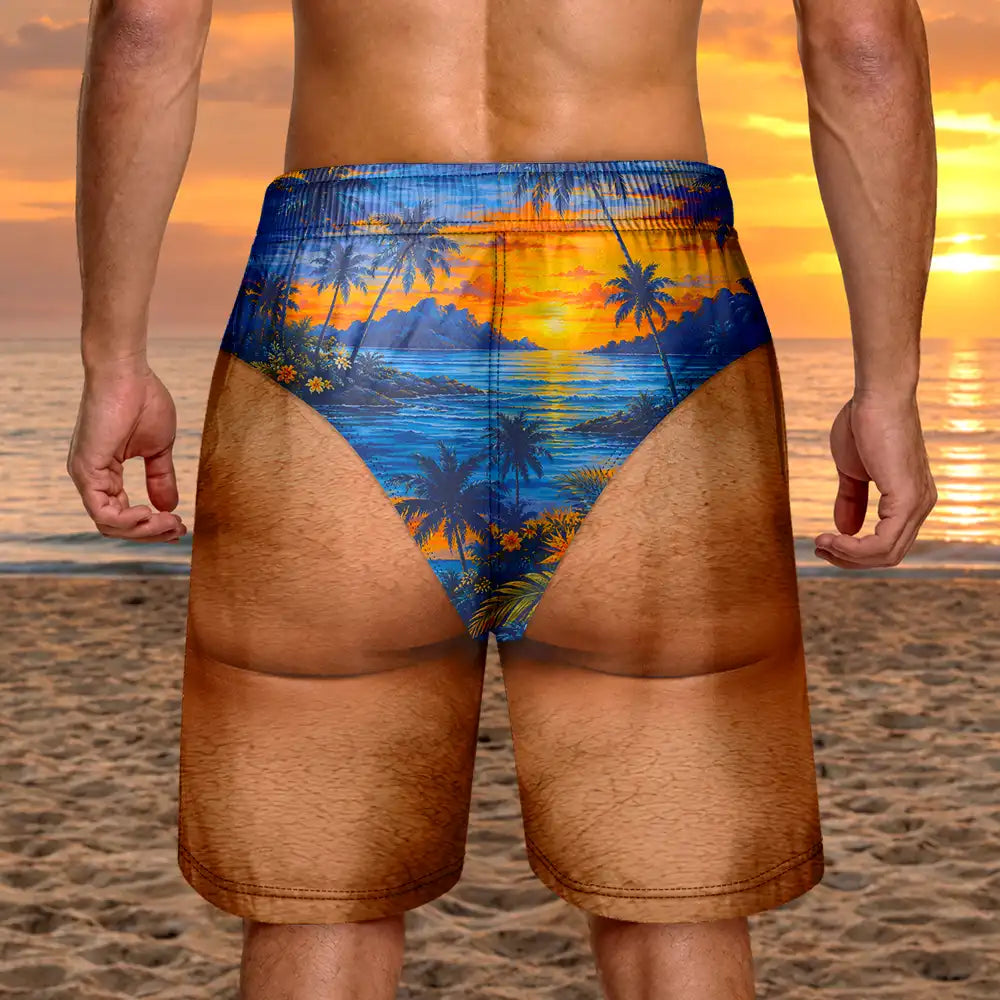 Funny Men Swim Trunks Tropical Pattern - Personalized Unisex Beach Shorts