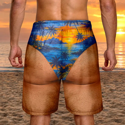 Funny Men Swim Trunks Tropical Pattern - Personalized Unisex Beach Shorts
