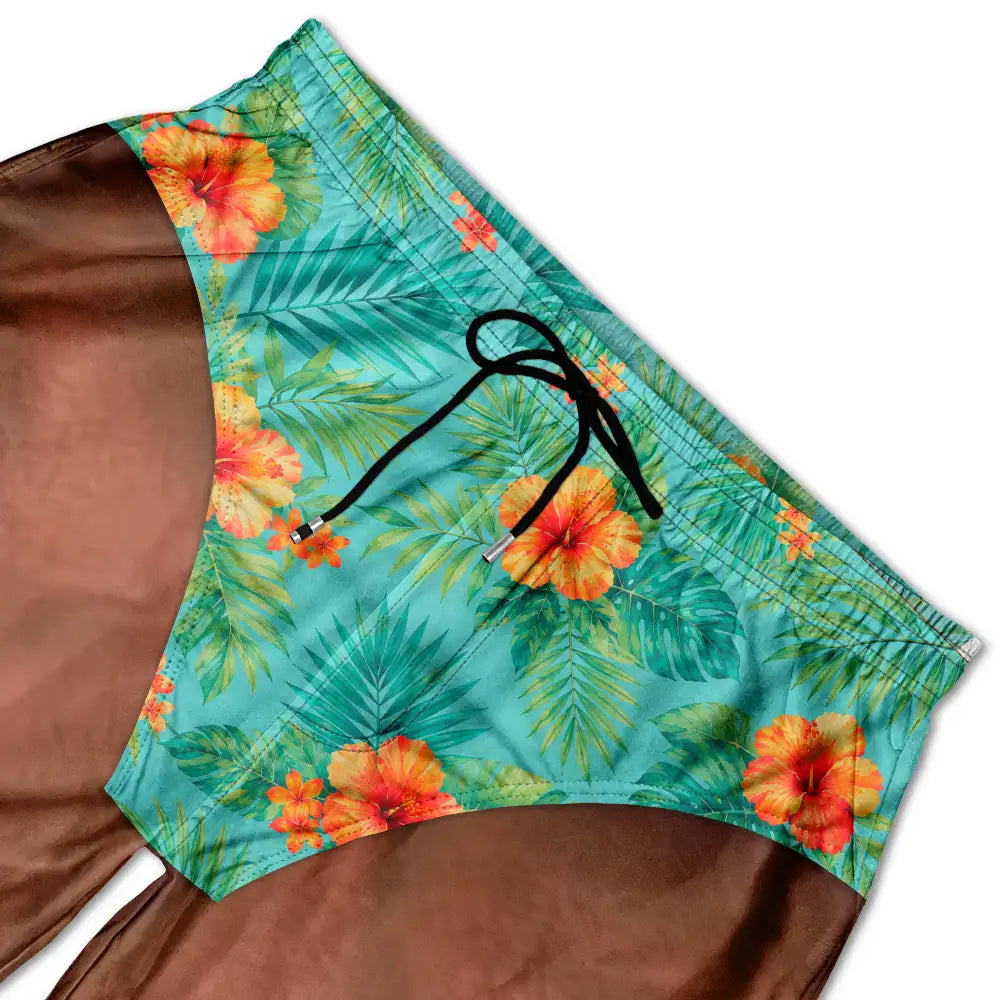 Funny Men Swim Trunks Tropical Pattern - Personalized Unisex Beach Shorts