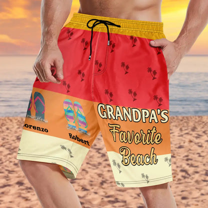 Grandpa's Favorite Beach - Personalized Unisex Beach Shorts