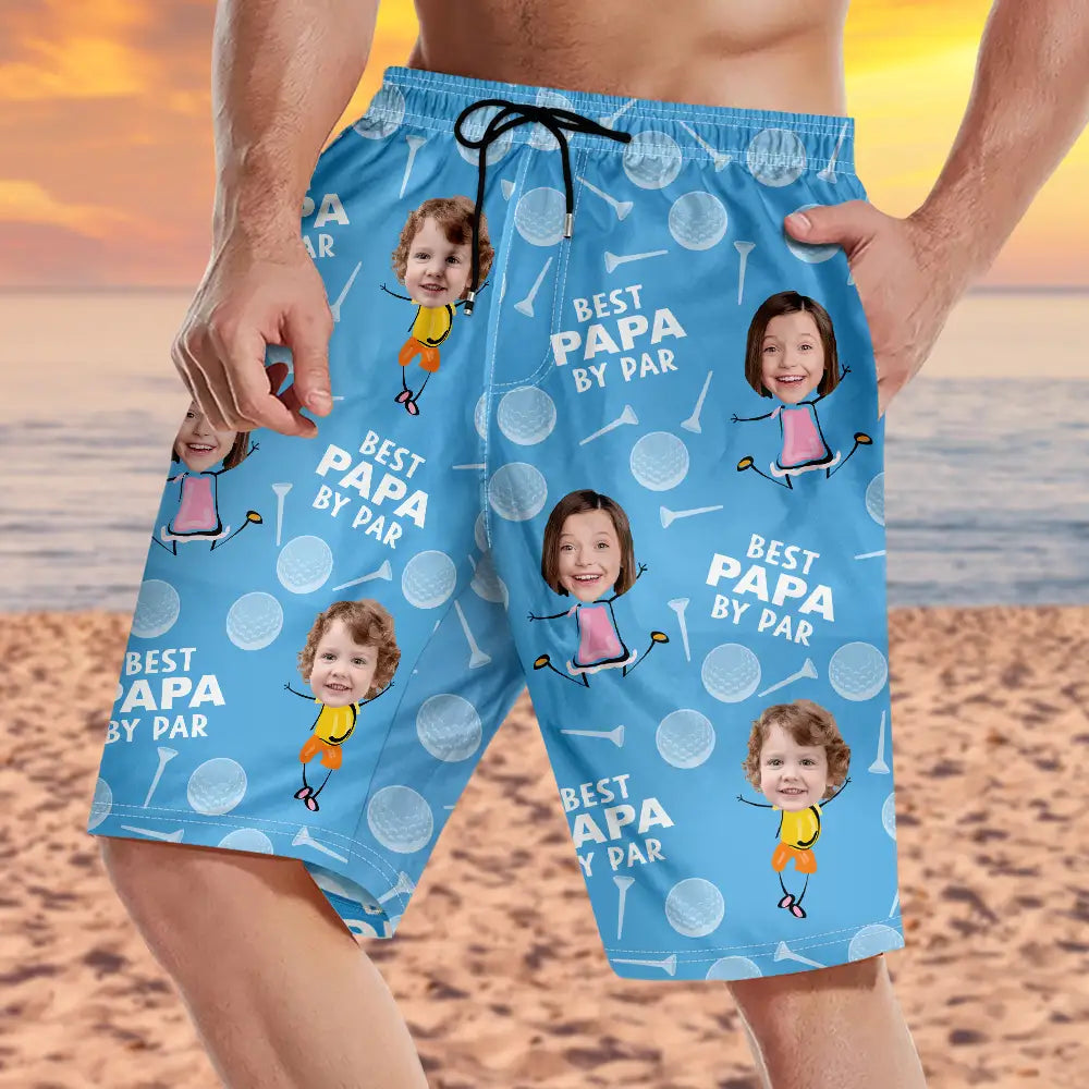 Custom Photo Best Daddy By Par Funny Golf Lover - Personalized Unisex Beach Shorts