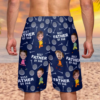 Custom Photo Best Daddy By Par Funny Golf Lover - Personalized Unisex Beach Shorts