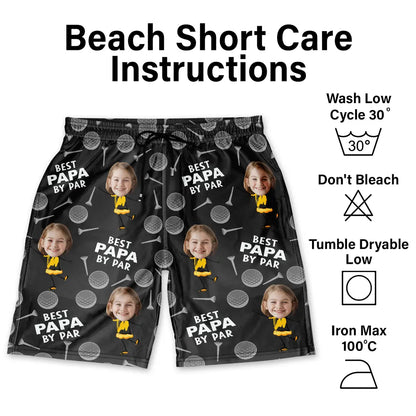 Custom Photo Best Daddy By Par Funny Golf Lover - Personalized Unisex Beach Shorts