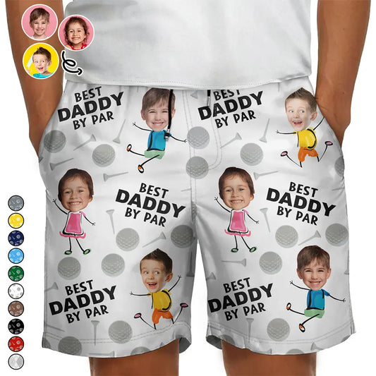 Custom Photo Best Daddy By Par Funny Golf Lover - Personalized Unisex Beach Shorts