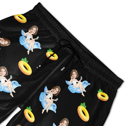 Custom Photo Funny Girlfriend Wife On Flamingo - Gift For Boyfriend, Husband - Personalized Unisex Beach Shorts