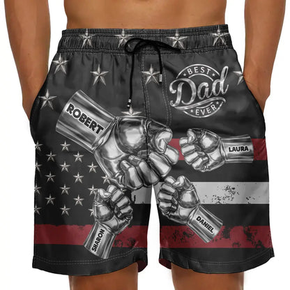 Metal Effect Best Dad Grandpa Ever - Personalized Unisex Beach Shorts