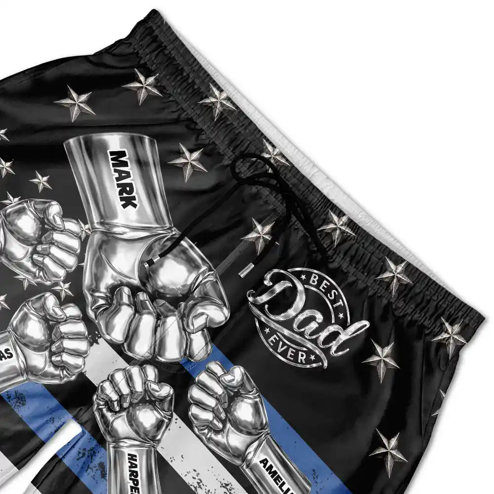Metal Effect Best Dad Grandpa Ever - Personalized Unisex Beach Shorts
