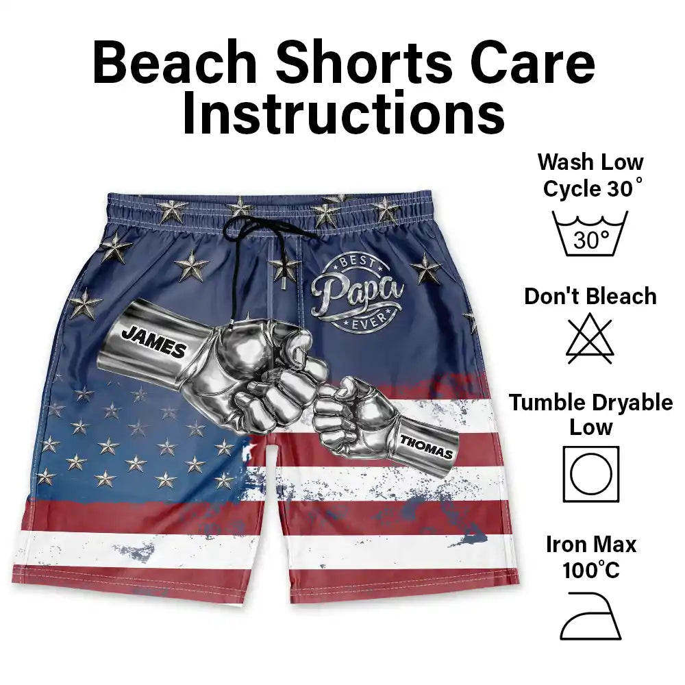 Metal Effect Best Dad Grandpa Ever - Personalized Unisex Beach Shorts